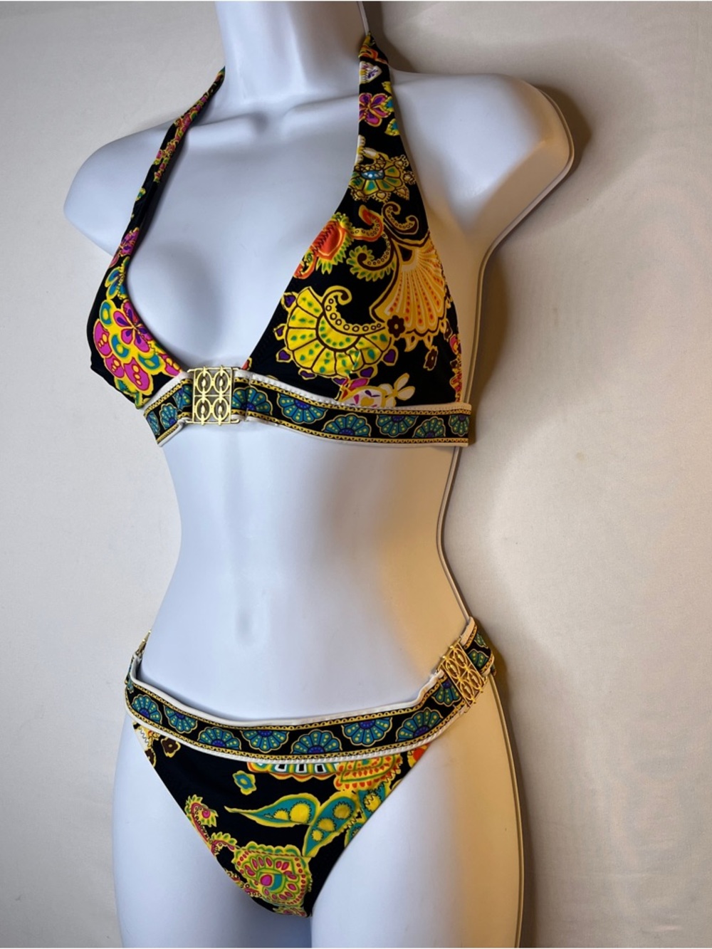 Trina Turk multicolor 2-piece halter top bikini swimsuit